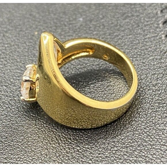 10k Plated Yellow Gold Ring Freeform Sparkling Round CZ Size 5.75 Wt 5.3 grams - Picture 2 of 5